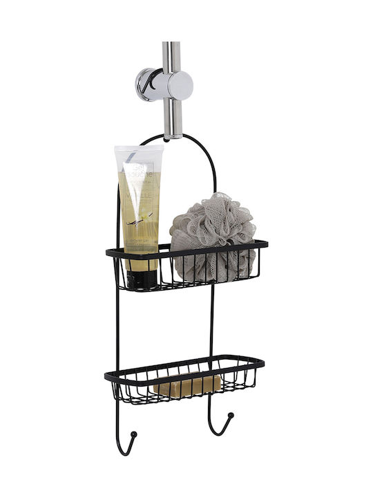 Wall Mounted Bathroom Shelf Metallic with 2 Shelves 22.5x10x55cm Black