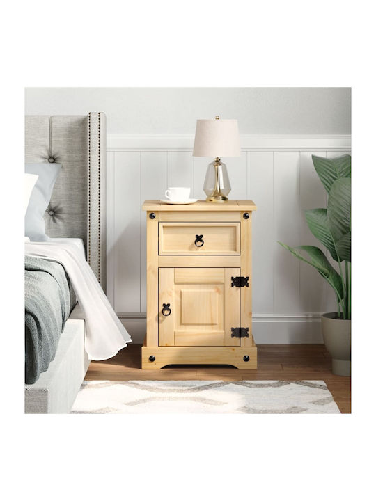 Wooden Bedside Table with Metal Legs Beige 45x3...