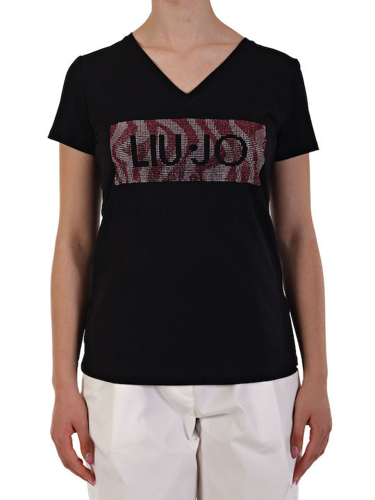 Liu Jo Logo Women's T-shirt with V Neckline Black