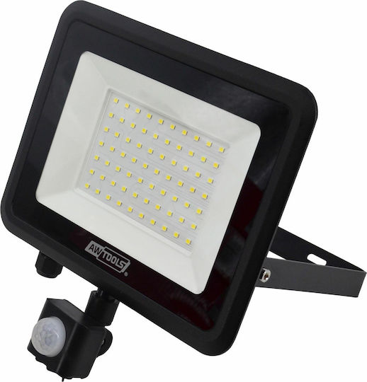 AWTools Στεγανός Προβολέας LED 50W Ψυχρό Λευκό 6000K με Αισθητήρα Κίνησης IP44