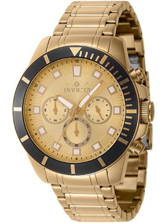 Invicta Ανδρικό Ρολόι Χρονογράφος Μπαταρίας με Χρυσό Μεταλλικό