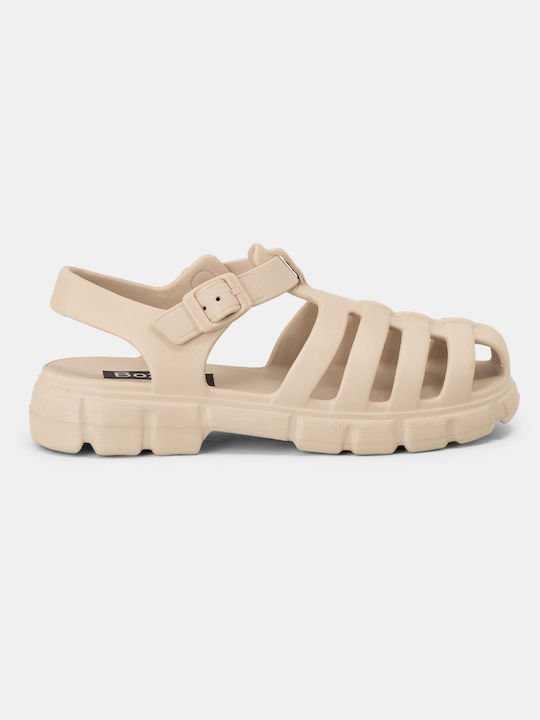 Bozikis Damen Flache Sandalen in Beige Farbe