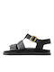 Bacali Collection Leder Damen Flache Sandalen in Schwarz Farbe