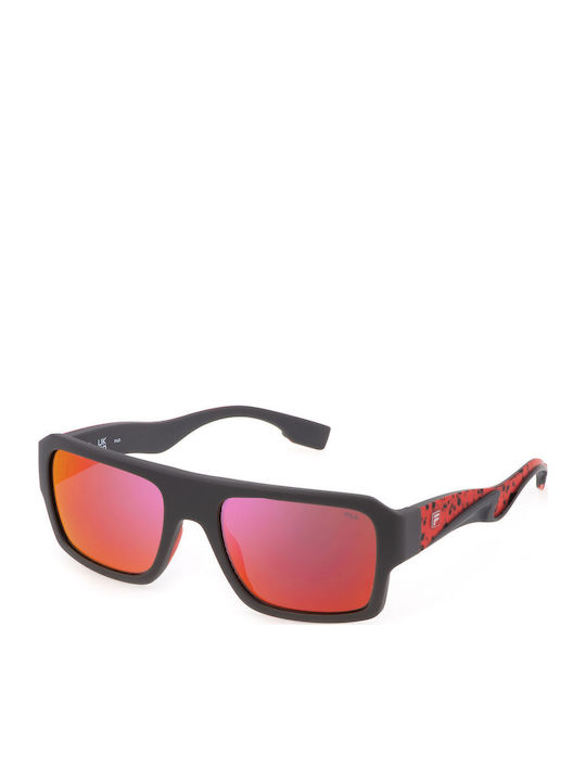 FILA Unisex Sunglasses with Black Plastic Frame and Red Polarized Mirror Lens SFI462 I41P