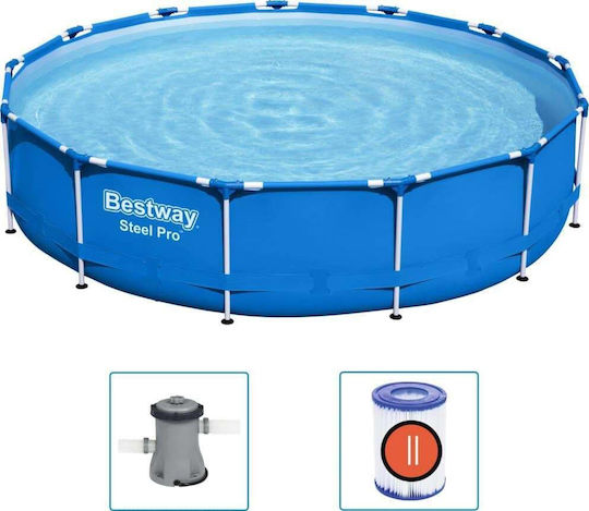 Bestway Steel Pro Runde Schwimmbecken PVC mit Metallic-Rahmen 396x84cm und Filter