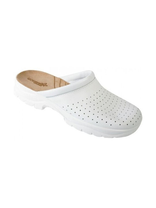 Open White Leather Clogs