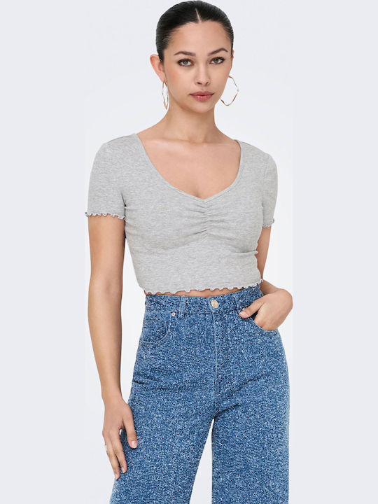 Life Women's Blouse Cotton Short Sleeve Light Grey-melange