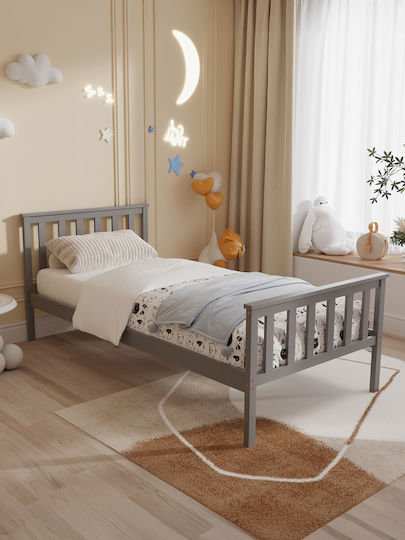 GIMLY Παιδικό Κρεβάτι Μονό Γκρι για Στρώμα 90x190cm