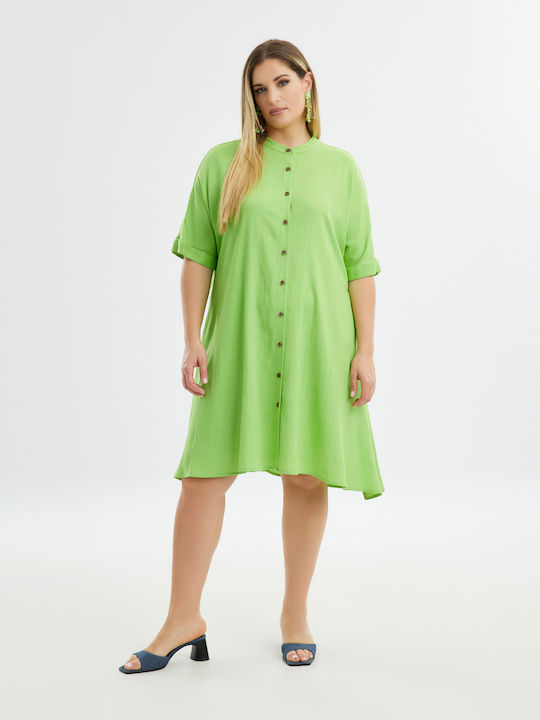 Mat Fashion Midi Shirt Dress Dress Green