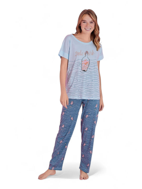 PijaMood Sommer Damen Pyjama-Set Hellblau