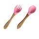 Baby Donkey Baby Set mit Gabel mit Temperaturanzeige aus Melamin für 4+ Monate 2Stück Rosa