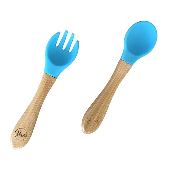 Baby Donkey Baby Set with Fork with Temperature Indicator made of Melamine for 4+ months 2pcs Blue