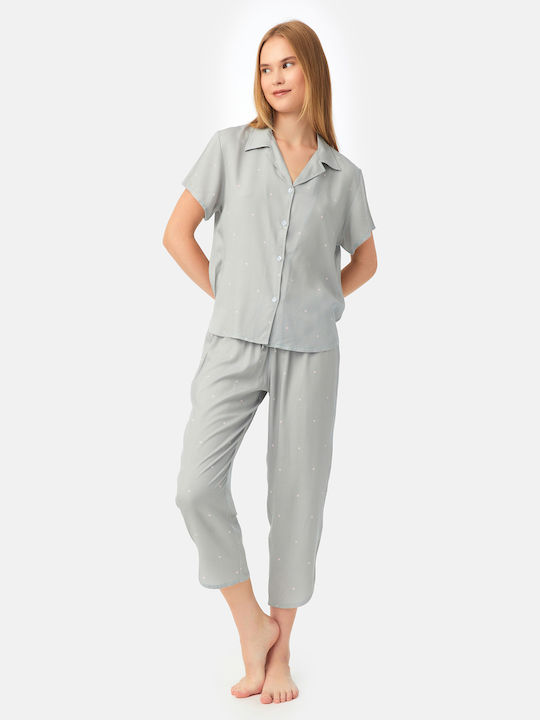 Minerva Summer Women's Pyjama Set Satin Gray Viscose
