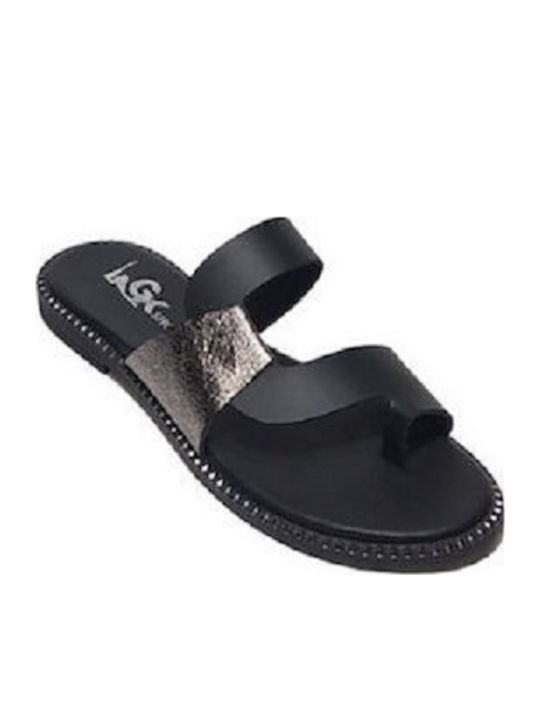 Gk Shoes Leather Women's Flat Sandals in Black ...