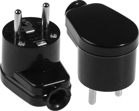 Opal Priză electrică Masculin Schuko Colțar cu Întrerupător Negru