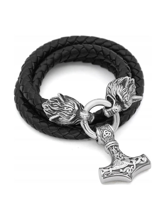 Necklace Silver Men's Thor's Hammer Wolves Thick 356