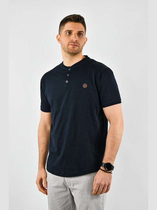 Visconti Men's Short Sleeve T-shirt with Buttons Dark Blue