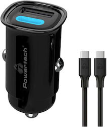Powertech Încărcător Auto cu Porturi 1xUSB-A 1xType-C Powertech Încărcător Auto cu Porturi 1xUSB-A 1xType-C