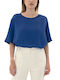 MY T Women's Summer Blouse Linen Short Sleeve Blue