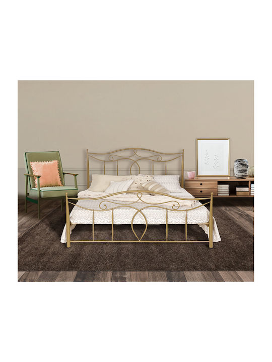 N53 Bed Double Metal Gold with Slats for Mattress 160x190cm