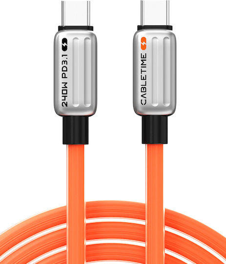 Cabletime Cablu USB 2.0 USB-C Masculin - USB-C 240W PD Portocaliu 2m CT-CM240-ZSO2