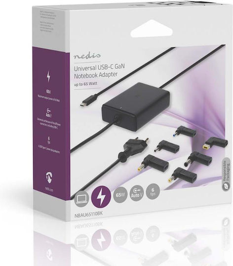 Nedis USB-C Universal Φορτιστής Laptop 65W 3A με Αποσπώμενο Καλώδιο Τροφοδοσίας