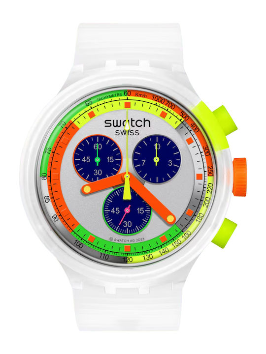 Swatch Neon Jelly Ανδρικό Ρολόι Χρονογράφος Μπαταρίας με Λευκό Καουτσούκ Λουράκι
