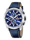 Festina Timeless Мъжки Часовник 45.05mm Хронограф На Батерия Синя Кожена Каишка