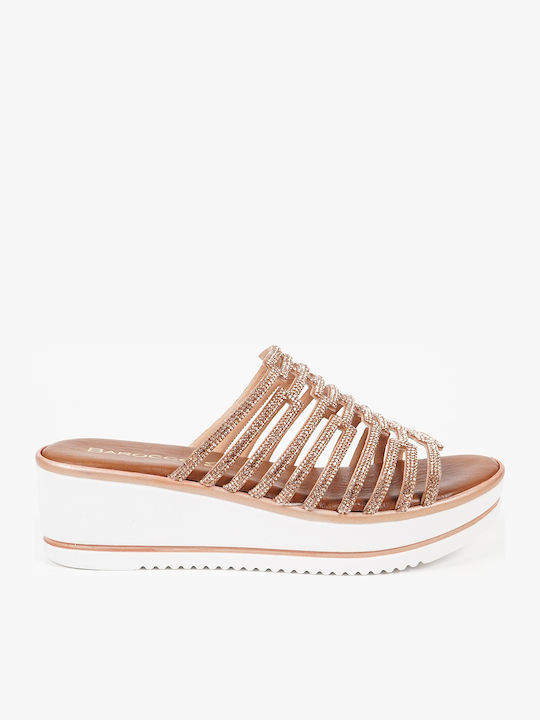 Δερμάτινα Γυναικεία Σανδάλια Flatforms Χρυσά