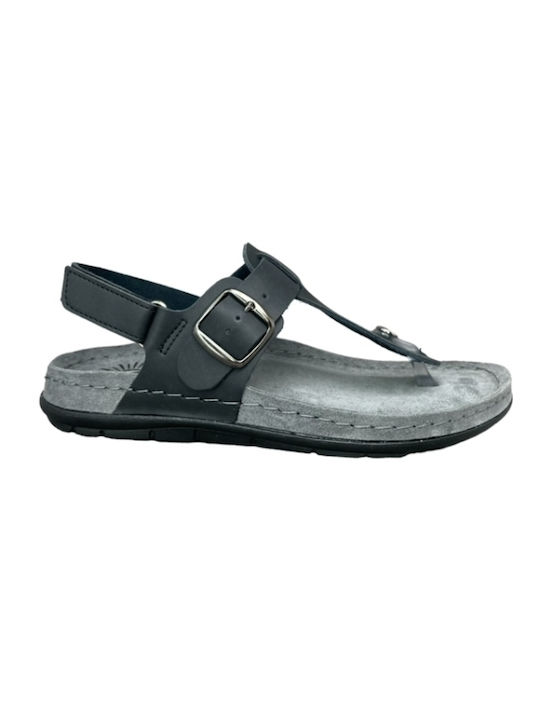 Sunny Sandals Δερμάτινα Γυναικεία Σανδάλια Ανατομικά σε Μαύρο Χρώμα