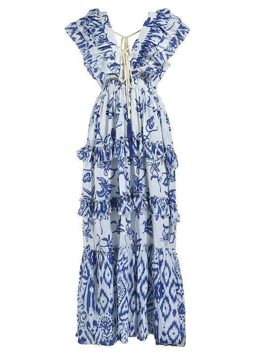 Ble Resort Collection Maxi Kleid mit Rüschen Blau