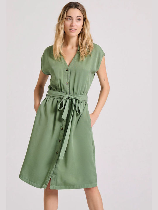 Funky Buddha Midi Σεμιζιέ Φόρεμα Πράσινο