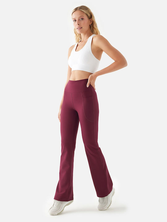 Women's Bell Bottom Pocket Sweatpants Maroon