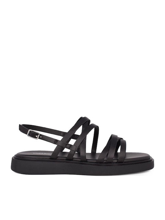 Connie Leather Women's Flat Sandals Black