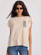 Funky Buddha Feminin Tricou Cu dungi Bej