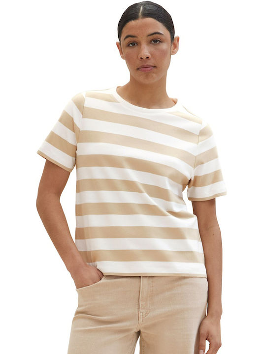 Tom Tailor Damen Bluse Gestreift Beige