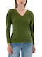 Moutaki Damen Langarm Pullover mit V-Ausschnitt Green