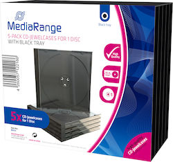 MediaRange CD-Box für 1 Disk mit Transparentem Gesicht in Schwarz Farbe 5Stück