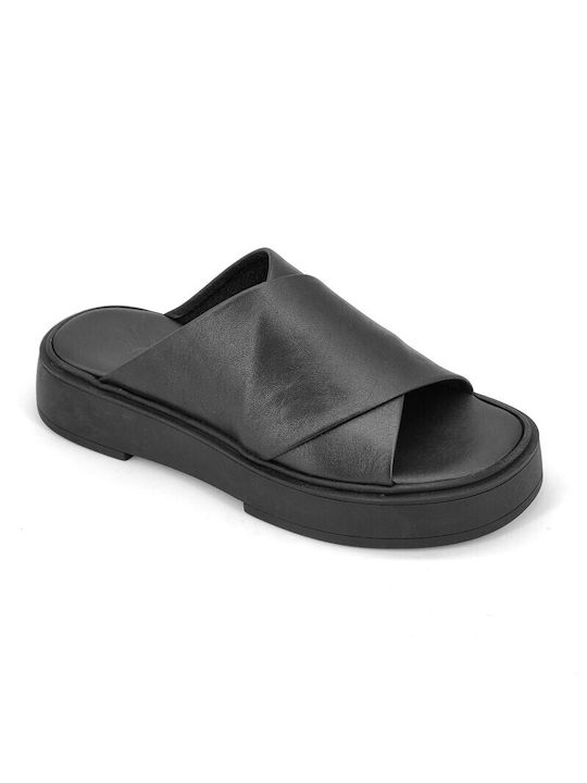 IRIS Leder Damen Flache Sandalen Flatforms in Schwarz Farbe