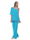 Set Trousers Blouse Sky Blue One Shoulder