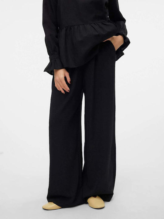 Vero Moda Women's Fabric Trousers in Wide Line Black