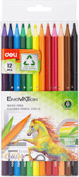 Deli Κραιγιον Ξυλομπογιες Wood-free 6/γωνο 12 Χρωματα Enovation 12τ