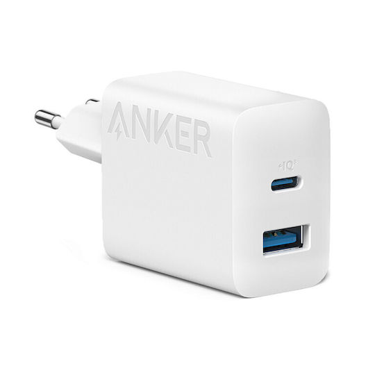 Anker Ladegerät ohne Kabel mit USB-A Anschluss und USB-C Anschluss 20W Weißs (312)