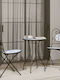 Outdoor Dinner Free Standing Table with Ceramic Surface and Metal Frame Blue/white 50x50x70cm