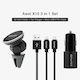 Car Charger Fast Charging with 2xUSB-A Ports and Micro-USB / Lightning Cable Black Color