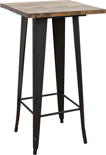 Texas Outdoor Bar Free Standing Table with Wood Surface and Metal Frame Black Checkmate 60x60x103cm