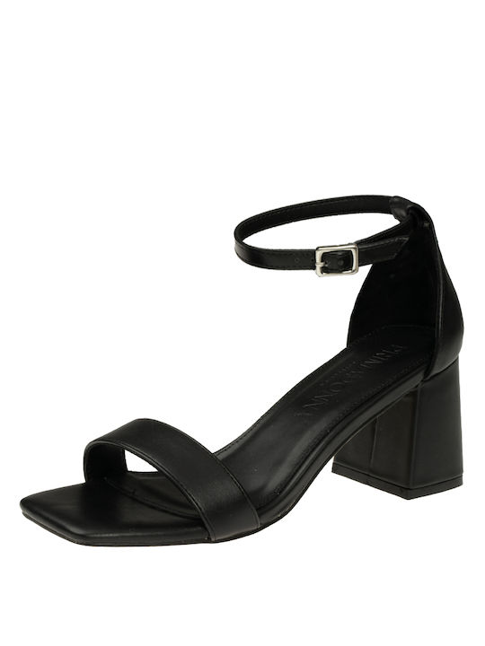 Primadonna Synthetic Leather Women's Sandals Black with Medium Heel