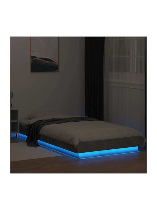 Single Wooden Gray Bed Base with Slats for Matt...