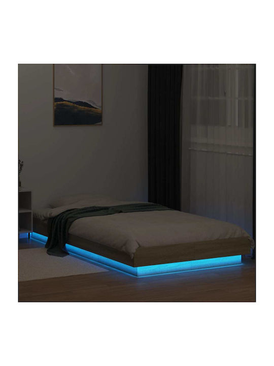 Single Wooden Beige Bed Base with Slats for Mat...