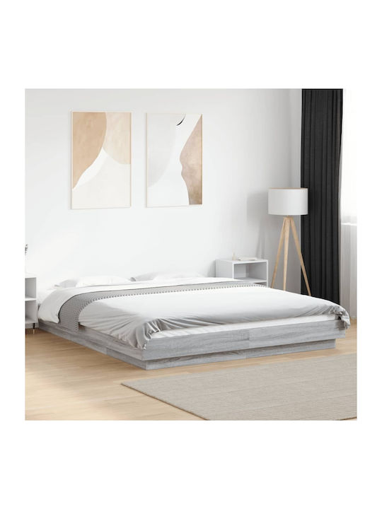 Double Wooden Gray Bed Base with Slats for Mattress 160x200cm